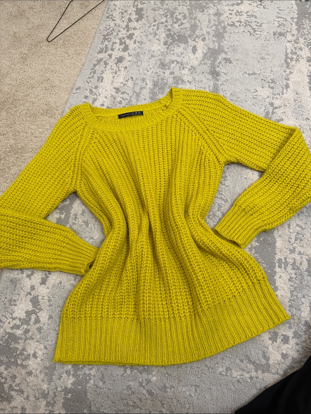 Atmosphere Lemon Yellow Ribbed Crewneck Sweater